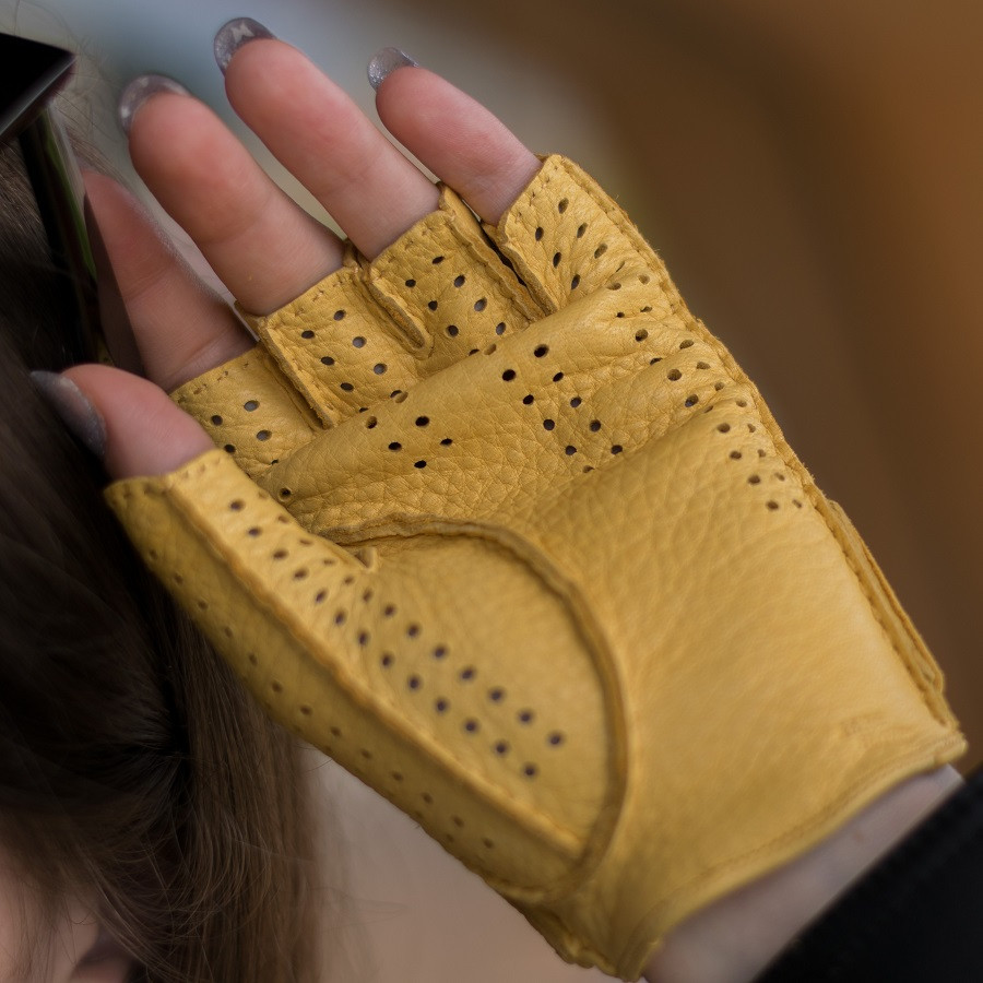 Women's deerskin leather fingerless gloves GOLD 2A1CK11 GOLD